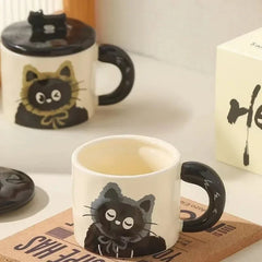 Couple Ceramic Water Cup Creative personality cat mug with lid cute ceramic coffee cup drinking water cup souvenir - PetPals Store