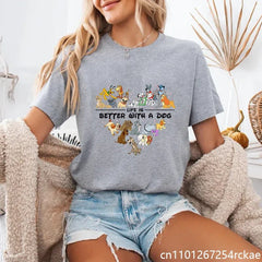 Cute Disney Dogs Printed T-Shirt Women's Dog Lovers Shirt Heart Pattern Dog Harajuku T-Shirt Tops Womens - PetPals Store