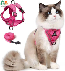 Cat Harness and Leash Set,Upgraded Escape Proof Adjustable Kitten Vest for Cat Outdoor Walking,Reflective Strips for Dark Night - PetPals Store