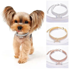 Adjustable Pet Necklace Cat Dog Crystal Collar Rhinestone Bone Pendant Puppy Luxury Fashion Beauty Dress Up Dog Accessories - PetPals Store