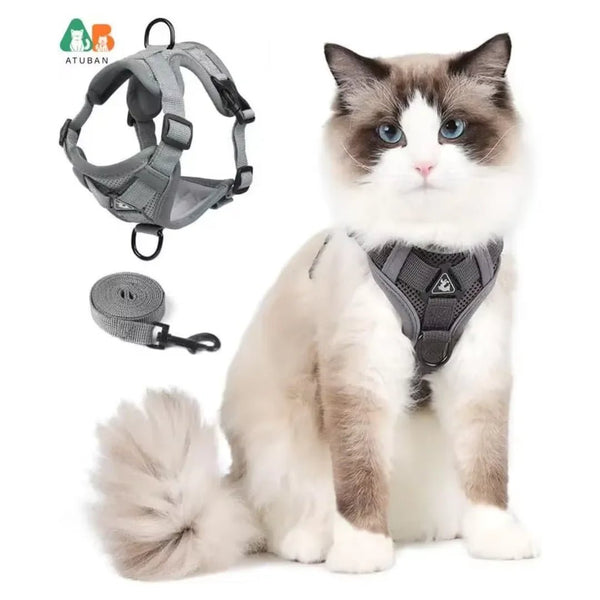 Cat Harness and Leash Set,Upgraded Escape Proof Adjustable Kitten Vest for Cat Outdoor Walking,Reflective Strips for Dark Night - PetPals Store