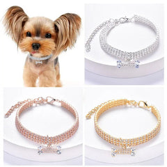 Adjustable Pet Necklace Cat Dog Crystal Collar Rhinestone Bone Pendant Puppy Luxury Fashion Beauty Dress Up Dog Accessories - PetPals Store