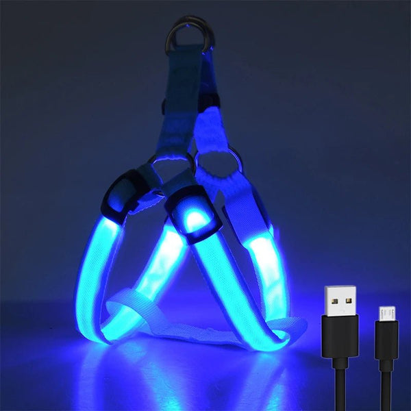 Adjustable LED Dog Harness Usb Rechargeable Flashing Night Safety No Pull Collars Harness For Small Medium Dogs Pets Arnes Perro - PetPals Store