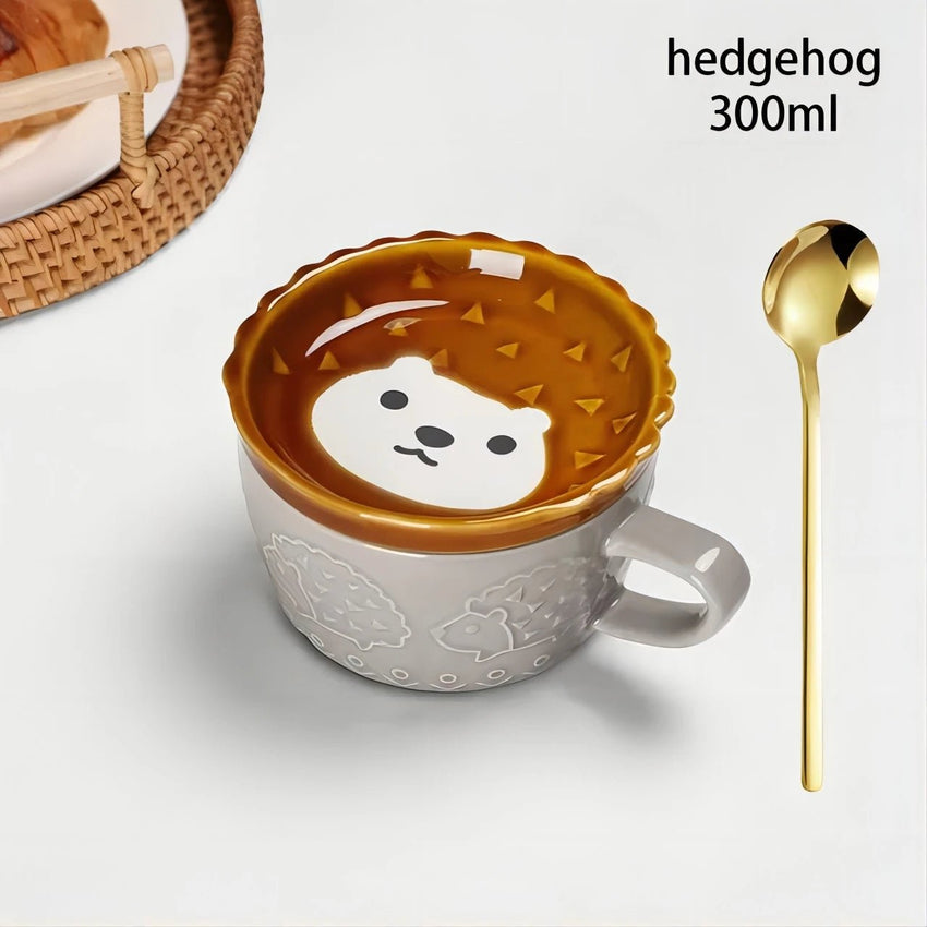 YWDL Cartoon Animal Ceramic Coffee Cup Kids Gift with Lid Mug Couple Coffee Cup Breakfast Milk Mug Porcelain Home Kitchenware - PetPals Store