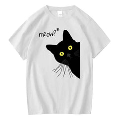 Men's T-shirt 100% Cotton Summer Meow Black Cat Print Men T Shirt Casual Loose o - neck Men Tshirt Short Sleeve t-shirt Male Tees - PetPals Store
