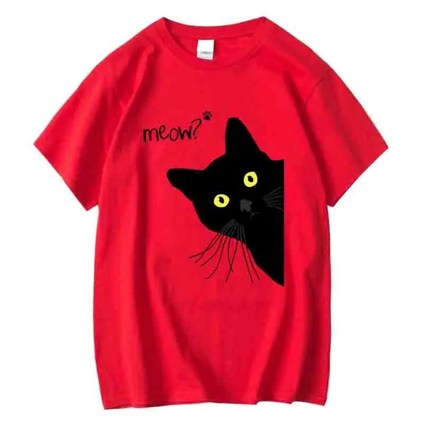 Men's T-shirt 100% Cotton Summer Meow Black Cat Print Men T Shirt Casual Loose o - neck Men Tshirt Short Sleeve t-shirt Male Tees - PetPals Store