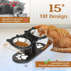 Elevated Cat Bowls 15° Tilted Raised Cat Food Bowls with Wooden Stand Anti Vomiting 3 Stainless Steel Bowls for Cats and Puppy - PetPals Store