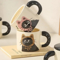 Couple Ceramic Water Cup Creative personality cat mug with lid cute ceramic coffee cup drinking water cup souvenir - PetPals Store
