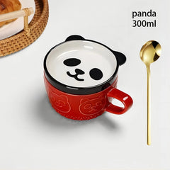 YWDL Cartoon Animal Ceramic Coffee Cup Kids Gift with Lid Mug Couple Coffee Cup Breakfast Milk Mug Porcelain Home Kitchenware - PetPals Store