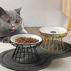 1 Set Pet Ceramic Bowl Iron Rack Cat Food Snacks Canned Plate Anti - Black Chin Anti - Turning Water Does Not Leak Easy To Eat - PetPals Store