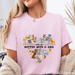 Cute Disney Dogs Printed T-Shirt Women's Dog Lovers Shirt Heart Pattern Dog Harajuku T-Shirt Tops Womens - PetPals Store