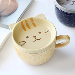 YWDL Cartoon Animal Ceramic Coffee Cup Kids Gift with Lid Mug Couple Coffee Cup Breakfast Milk Mug Porcelain Home Kitchenware - PetPals Store