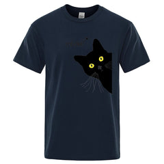 Meow Black Cat Funny Printing Men T-Shirts Breathable Tee Clothes Summer Streetwear Tops Oversized Loose Cotton Short Sleeve - PetPals Store