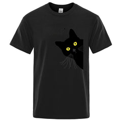 Meow Black Cat Funny Printing Men T-Shirts Breathable Tee Clothes Summer Streetwear Tops Oversized Loose Cotton Short Sleeve - PetPals Store