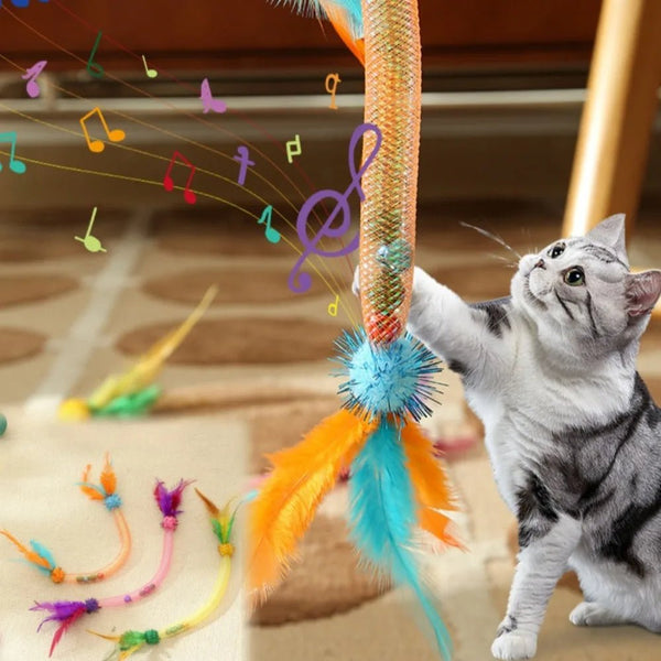 Cat Springs Toys String Tubing with Feather Spring Elastic Cat Toy Interactive Scratching Feather Toys Pet Catnip Products gatos - PetPals Store