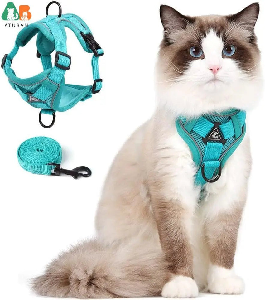 Cat Harness and Leash Set,Upgraded Escape Proof Adjustable Kitten Vest for Cat Outdoor Walking,Reflective Strips for Dark Night - PetPals Store