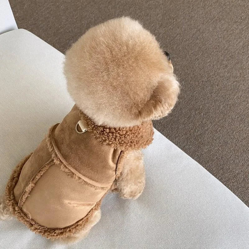 Classic Solid Color Dog Vest Autumn Winter Wool Warm Pet Small Medium - sized Jacket Warm Vest With Traction Buckle Velvet Clothes - PetPals Store