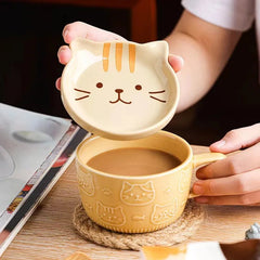 YWDL Cartoon Animal Ceramic Coffee Cup Kids Gift with Lid Mug Couple Coffee Cup Breakfast Milk Mug Porcelain Home Kitchenware - PetPals Store