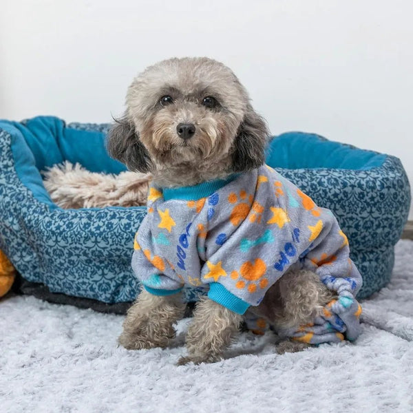 Dog Pajamas for Small Dogs Winter Warm Dog Pjs Clothes Puppy Apparel for Cold Weather Fleece Cute Paw Pattern Pet Onesies Jumps - PetPals Store