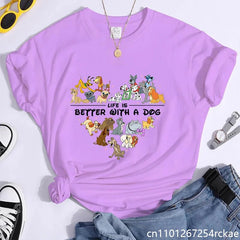 Cute Disney Dogs Printed T-Shirt Women's Dog Lovers Shirt Heart Pattern Dog Harajuku T-Shirt Tops Womens - PetPals Store