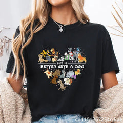 Cute Disney Dogs Printed T-Shirt Women's Dog Lovers Shirt Heart Pattern Dog Harajuku T-Shirt Tops Womens - PetPals Store