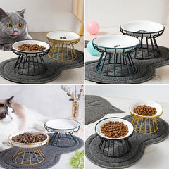 1 Set Pet Ceramic Bowl Iron Rack Cat Food Snacks Canned Plate Anti - Black Chin Anti - Turning Water Does Not Leak Easy To Eat - PetPals Store