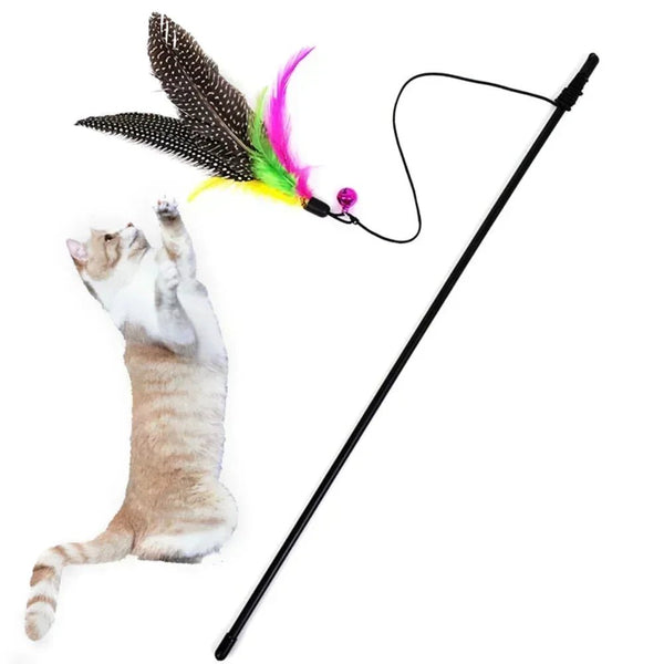 Funny Kitten Cat Teaser Interactive Toy Rod with Bell and Feather Toys for Cats Teaser Interactive Toy Rod Pet Cats Toys Stick - PetPals Store