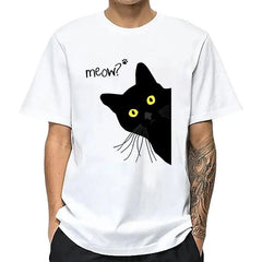 Men's T-shirt 100% Cotton Summer Meow Black Cat Print Men T Shirt Casual Loose o - neck Men Tshirt Short Sleeve t-shirt Male Tees - PetPals Store
