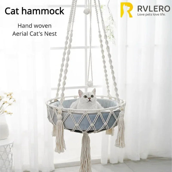 New Pet Hammock Cat Swing Hand Woven Cotton Rope Cats Hanging Basket Kitten Hanging String Den Indoor Pend Nest Pets Supplies - PetPals Store