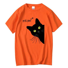 Men's T-shirt 100% Cotton Summer Meow Black Cat Print Men T Shirt Casual Loose o - neck Men Tshirt Short Sleeve t-shirt Male Tees - PetPals Store