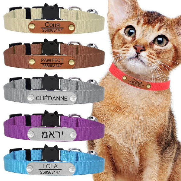 Nylon Cat Collar Personalized Adjustable Breakaway Soft Tag Pet Products Bell Small Dog Kitten Safety Accessories Necklace - PetPals Store