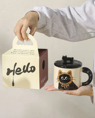 Couple Ceramic Water Cup Creative personality cat mug with lid cute ceramic coffee cup drinking water cup souvenir - PetPals Store