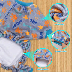 Dog Pajamas for Small Dogs Winter Warm Dog Pjs Clothes Puppy Apparel for Cold Weather Fleece Cute Paw Pattern Pet Onesies Jumps - PetPals Store