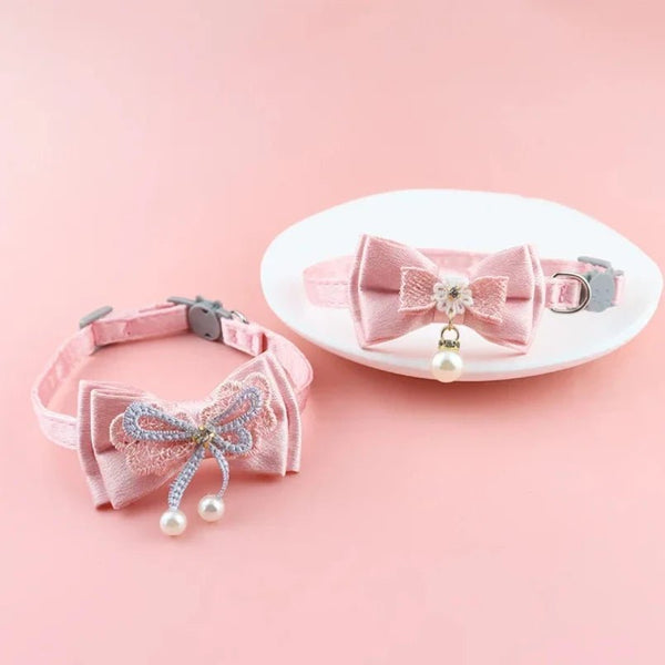 Pet Collar Pink Lace Bow Hanging Bead Cat Choker Bell Dog Cat Supplies Pet Accessories Dog Accessories Dog Cat Products - PetPals Store