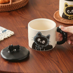 Couple Ceramic Water Cup Creative personality cat mug with lid cute ceramic coffee cup drinking water cup souvenir - PetPals Store