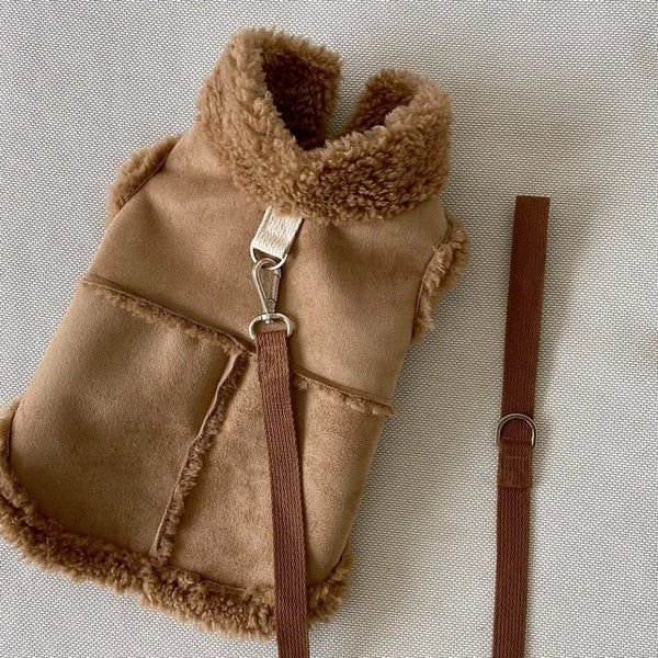 Classic Solid Color Dog Vest Autumn Winter Wool Warm Pet Small Medium - sized Jacket Warm Vest With Traction Buckle Velvet Clothes - PetPals Store