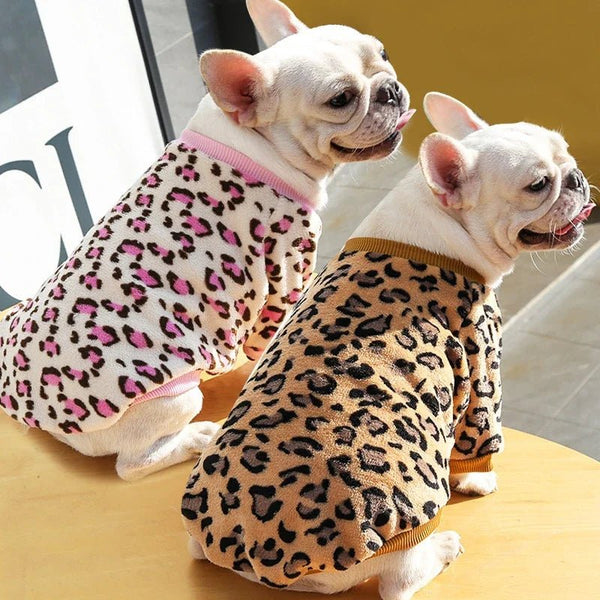 Lovely Leopard Pet Dog Clothes Soft Flannel Winter Puppy Overalls York Dog Cartoon Printing Sphinx Cat Sweatshirt Drop Shipping - PetPals Store