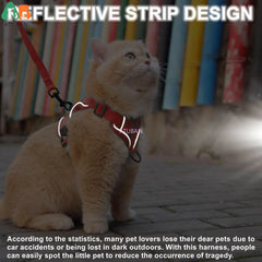 Cat Harness and Leash Set,Upgraded Escape Proof Adjustable Kitten Vest for Cat Outdoor Walking,Reflective Strips for Dark Night - PetPals Store