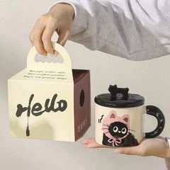 Couple Ceramic Water Cup Creative personality cat mug with lid cute ceramic coffee cup drinking water cup souvenir - PetPals Store