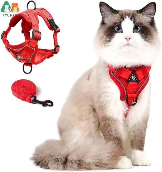 Cat Harness and Leash Set,Upgraded Escape Proof Adjustable Kitten Vest for Cat Outdoor Walking,Reflective Strips for Dark Night - PetPals Store