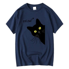 Men's T-shirt 100% Cotton Summer Meow Black Cat Print Men T Shirt Casual Loose o - neck Men Tshirt Short Sleeve t-shirt Male Tees - PetPals Store