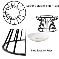 1 Set Pet Ceramic Bowl Iron Rack Cat Food Snacks Canned Plate Anti - Black Chin Anti - Turning Water Does Not Leak Easy To Eat - PetPals Store