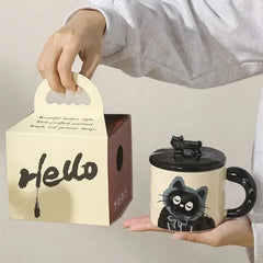 Couple Ceramic Water Cup Creative personality cat mug with lid cute ceramic coffee cup drinking water cup souvenir - PetPals Store