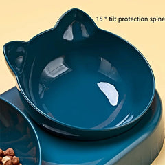 Pet Bowls With Water Feeder, 3 In 1 Ear Design Tilted Cat Water And Food Bowl Set With Gravity Water Bottle For Neck Protection - PetPals Store