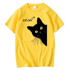 Men's T-shirt 100% Cotton Summer Meow Black Cat Print Men T Shirt Casual Loose o - neck Men Tshirt Short Sleeve t-shirt Male Tees - PetPals Store