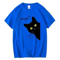 Men's T-shirt 100% Cotton Summer Meow Black Cat Print Men T Shirt Casual Loose o - neck Men Tshirt Short Sleeve t-shirt Male Tees - PetPals Store