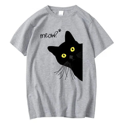 Men's T-shirt 100% Cotton Summer Meow Black Cat Print Men T Shirt Casual Loose o - neck Men Tshirt Short Sleeve t-shirt Male Tees - PetPals Store