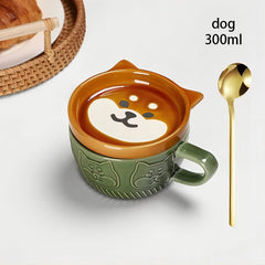 YWDL Cartoon Animal Ceramic Coffee Cup Kids Gift with Lid Mug Couple Coffee Cup Breakfast Milk Mug Porcelain Home Kitchenware - PetPals Store