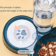Pet Bowls With Water Feeder, 3 In 1 Ear Design Tilted Cat Water And Food Bowl Set With Gravity Water Bottle For Neck Protection - PetPals Store