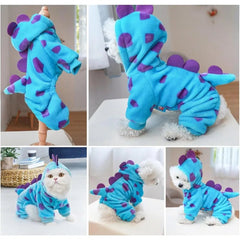 Halloween Dog Costume Dinosaur Clothes for Small DogsFleece Winter Puppy Hoodies with Leash Ring Pet Cold Weather Coat Funny Ou - PetPals Store